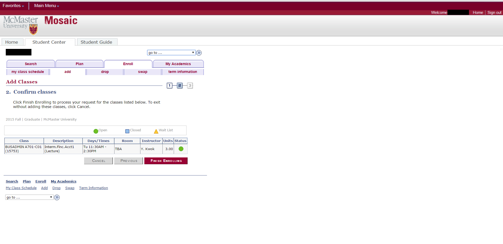 Screenshot of the "add classes" page. Shows a "confirm classes" view.